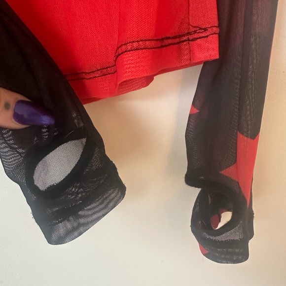Current Mood Mesh Long Sleeve Top Red Black & White Size Small - Picture 4 of 4